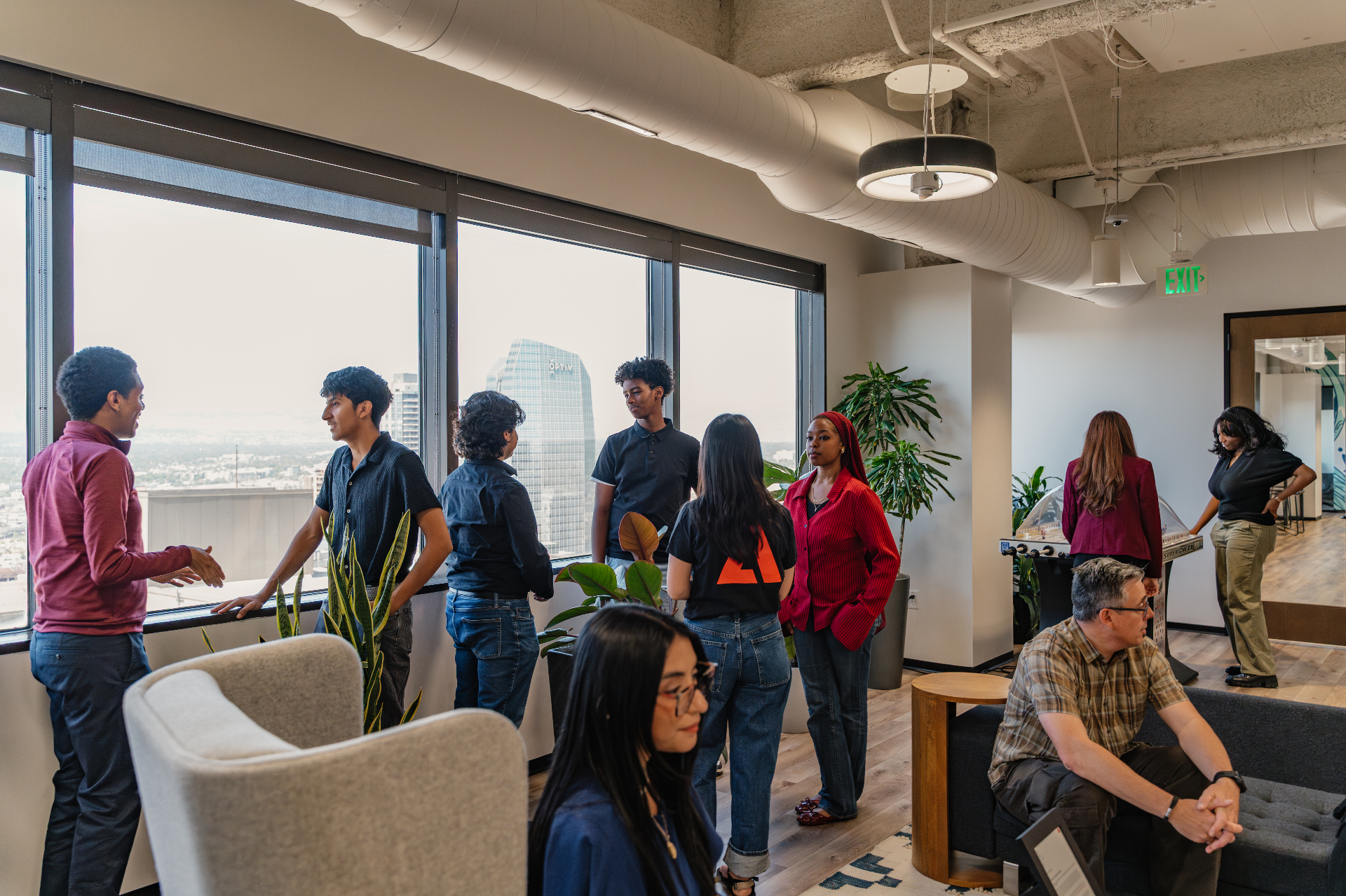 HighView students connecting with mentors in a Denver corporate office