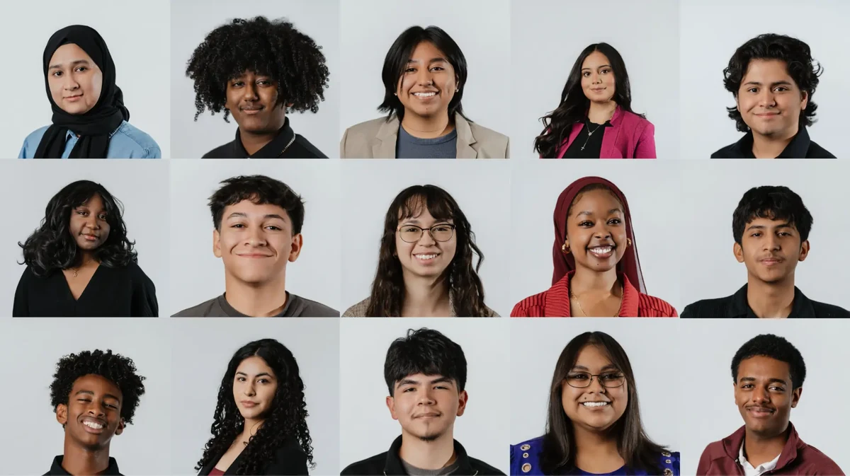 Grid of portraits of fifteen HighView students smiling against a light gray backdrop